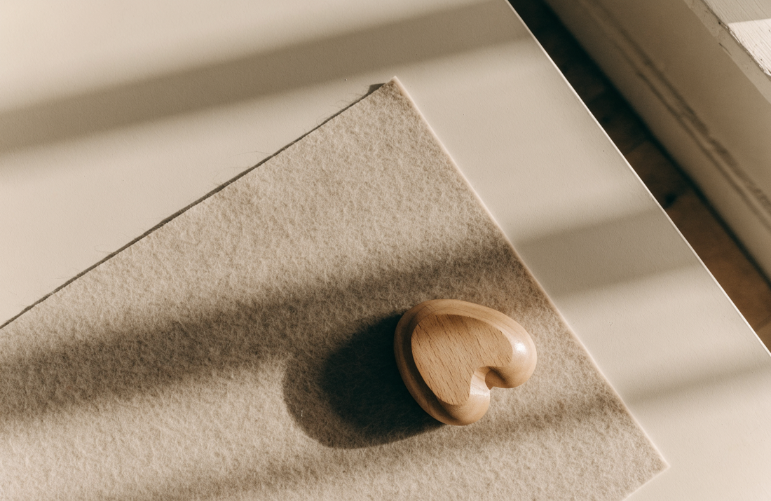 Placeholder overhead still life of a neutral desk surface
