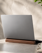 Solid Wood Laptop Stand for Desk, Walnut-Finish Padded Computer Riser