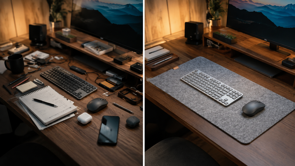 Felt Desk Mat & Extended Mouse Pad with Anti-Slip Backing, 3 mm
