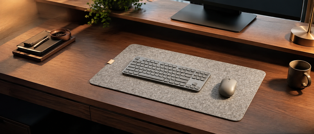 Felt Desk Mat & Extended Mouse Pad with Anti-Slip Backing, 3 mm