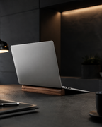 Solid Wood Laptop Stand for Desk, Walnut-Finish Padded Computer Riser
