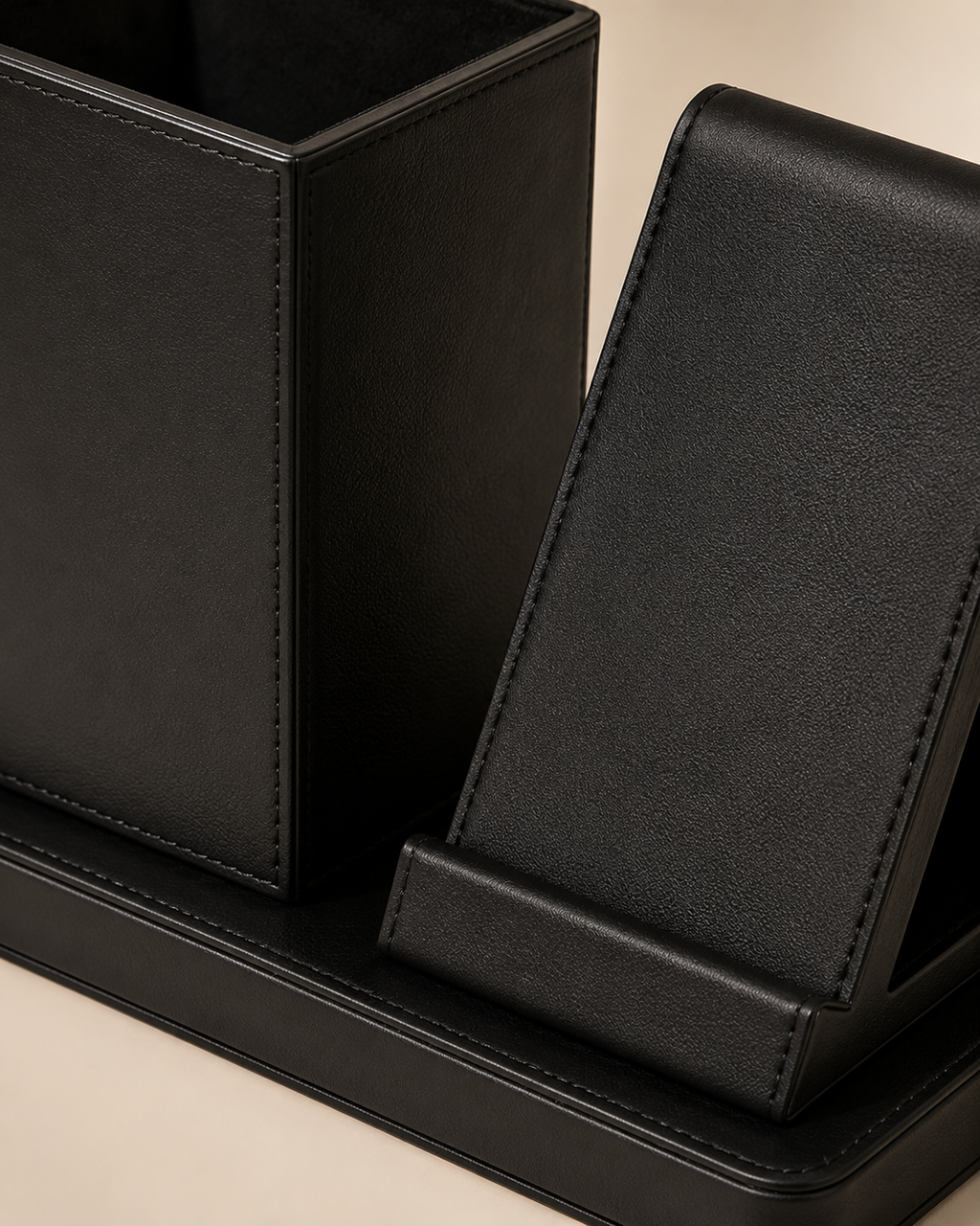 10W Wireless Phone Charging Stand with Desk Organizer Caddy, Leather-Wrapped – Black