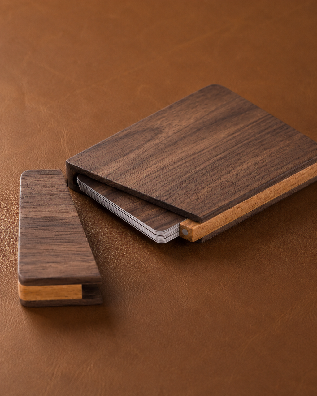 Black Walnut Business Card Case, Slim Wooden Card Holder for Pocket & Desk