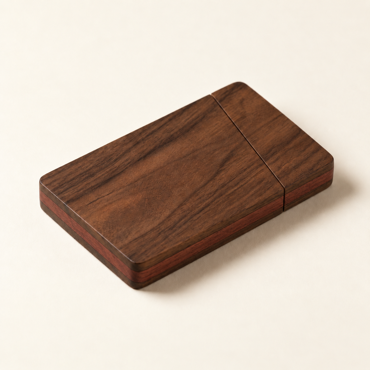 Black Walnut Business Card Case, Slim Wooden Card Holder for Pocket & Desk