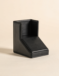 Order Charge Post — Leather-wrapped 10 W charging stand and desk caddy. 197 × 94 × 137 mm.