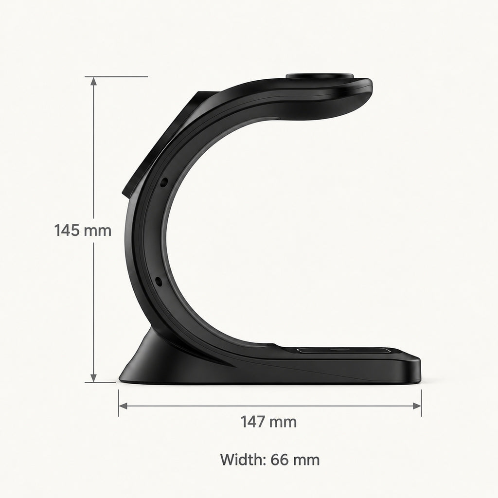 Charge Arc side-profile dimensions: height 145 mm, depth 147 mm and width 66 mm.