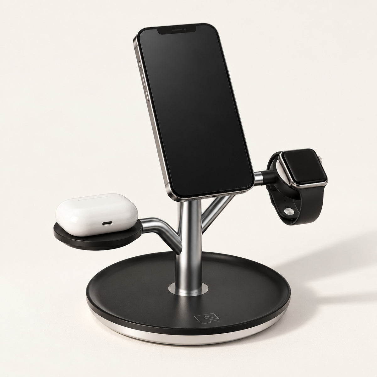 3-in-1 Magnetic Wireless Charging Stand for iPhone, Apple Watch & AirPods, 15W – Black