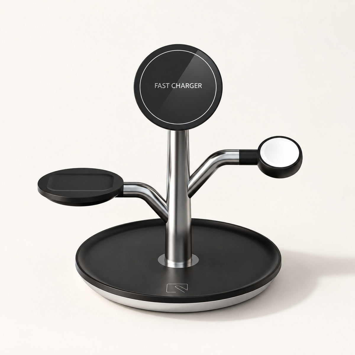 The empty Black Charge Tree with its magnetic face, watch puck and earbud pad.